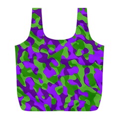 Purple And Green Camouflage Full Print Recycle Bag (l) by SpinnyChairDesigns