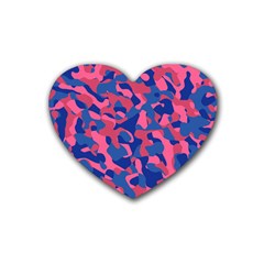 Blue And Pink Camouflage Pattern Heart Coaster (4 Pack)  by SpinnyChairDesigns