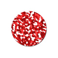 Red And White Camouflage Pattern Magnet 3  (round) by SpinnyChairDesigns