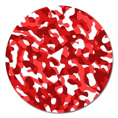 Red And White Camouflage Pattern Magnet 5  (round) by SpinnyChairDesigns