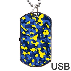 Blue And Yellow Camouflage Pattern Dog Tag Usb Flash (one Side) by SpinnyChairDesigns