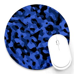 Black And Blue Camouflage Pattern Round Mousepads by SpinnyChairDesigns