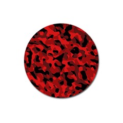 Red And Black Camouflage Pattern Magnet 3  (round) by SpinnyChairDesigns