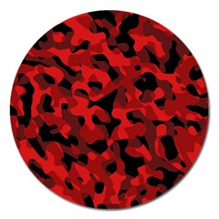 Red And Black Camouflage Pattern Magnet 5  (round) by SpinnyChairDesigns