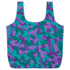 Purple And Teal Camouflage Pattern Full Print Recycle Bag (xxxl) by SpinnyChairDesigns