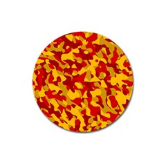 Red And Yellow Camouflage Pattern Magnet 3  (round) by SpinnyChairDesigns