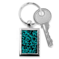 Black And Teal Camouflage Pattern Key Chain (rectangle) by SpinnyChairDesigns