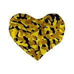 Black and Yellow Camouflage Pattern Standard 16  Premium Flano Heart Shape Cushions Front