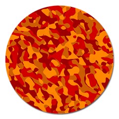 Red And Orange Camouflage Pattern Magnet 5  (round) by SpinnyChairDesigns