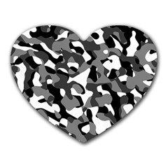 Black And White Camouflage Pattern Heart Mousepads by SpinnyChairDesigns