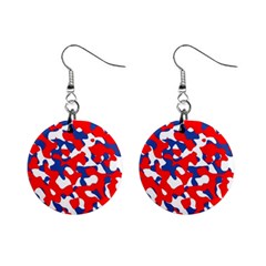 Red White Blue Camouflage Pattern Mini Button Earrings by SpinnyChairDesigns