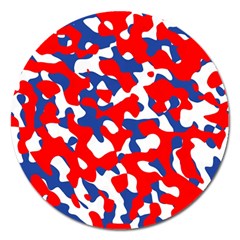 Red White Blue Camouflage Pattern Magnet 5  (round) by SpinnyChairDesigns