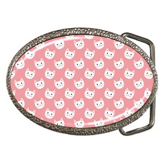 Cute Cat Faces White And Pink Belt Buckles by SpinnyChairDesigns