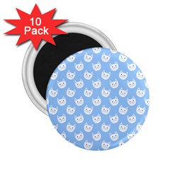 Cute Cat Faces White And Blue  2 25  Magnets (10 Pack)  by SpinnyChairDesigns