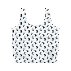 Cat Dog Animal Paw Prints Pattern Black And White Full Print Recycle Bag (m) by SpinnyChairDesigns