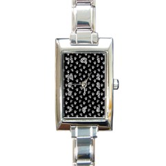 Cat Dog Animal Paw Prints Black And White Rectangle Italian Charm Watch by SpinnyChairDesigns