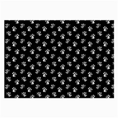 Cat Dog Animal Paw Prints Black And White Large Glasses Cloth (2 Sides) by SpinnyChairDesigns