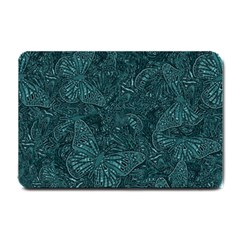 Dark Teal Butterfly Pattern Small Doormat  by SpinnyChairDesigns