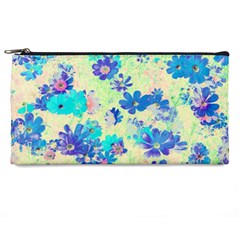 Cosmos Flowers Blue Pencil Case by DinkovaArt