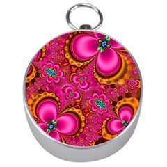 Abstract Pink Gold Floral Print Pattern Silver Compasses by SpinnyChairDesigns