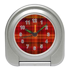 Red Brown Orange Plaid Pattern Travel Alarm Clock by SpinnyChairDesigns