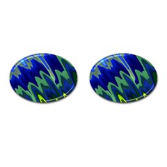 Blue Green Zig Zag Waves Pattern Cufflinks (oval) by SpinnyChairDesigns