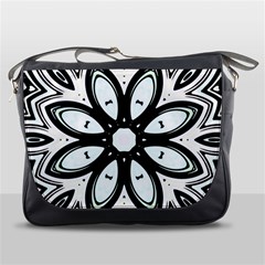 Black And White Floral Print Pattern Messenger Bag by SpinnyChairDesigns