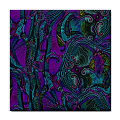 Purple Teal Abstract Jungle Print Pattern Tile Coaster by SpinnyChairDesigns