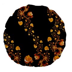 Abstract Gold Yellow Roses On Black Large 18  Premium Flano Round Cushions