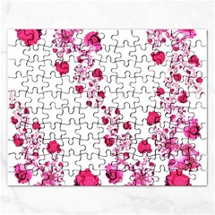 Abstract Pink Roses On White Rectangular Jigsaw Puzzl by SpinnyChairDesigns