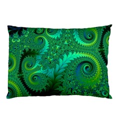 Green Floral Fern Swirls And Spirals Pillow Case (two Sides) by SpinnyChairDesigns