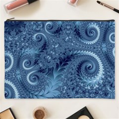 Blue Floral Fern Swirls And Spirals  Cosmetic Bag (xxxl) by SpinnyChairDesigns