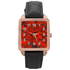 Red Grey Abstract Grunge Pattern Rose Gold Leather Watch 