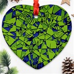 Green Blue Abstract Grunge Pattern Heart Ornament (Two Sides) Back