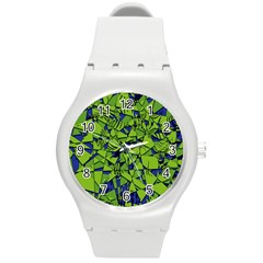 Green Blue Abstract Grunge Pattern Round Plastic Sport Watch (m) by SpinnyChairDesigns