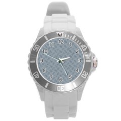 Grey Diamond Plate Metal Texture Round Plastic Sport Watch (l) by SpinnyChairDesigns