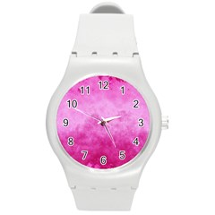 Abstract Pink Grunge Texture Round Plastic Sport Watch (m) by SpinnyChairDesigns