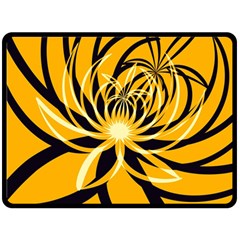 Black Yellow Abstract Floral Pattern Fleece Blanket (large)  by SpinnyChairDesigns