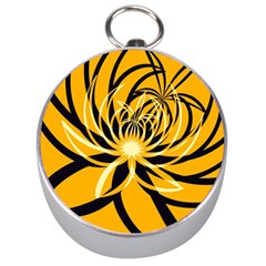 Black Yellow Abstract Floral Pattern Silver Compasses by SpinnyChairDesigns