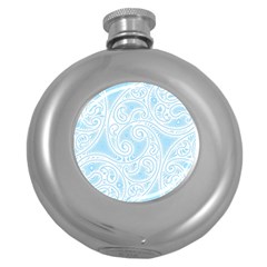 Light Blue And White Abstract Paisley Round Hip Flask (5 Oz) by SpinnyChairDesigns