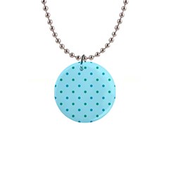 Blue Teal Green Polka Dots 1  Button Necklace by SpinnyChairDesigns