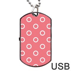 Coral Pink And White Circles Polka Dots Dog Tag Usb Flash (one Side) by SpinnyChairDesigns