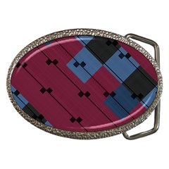 Burgundy Black Blue Abstract Check Pattern Belt Buckles by SpinnyChairDesigns