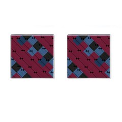 Burgundy Black Blue Abstract Check Pattern Cufflinks (square) by SpinnyChairDesigns