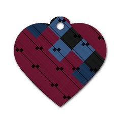 Burgundy Black Blue Abstract Check Pattern Dog Tag Heart (one Side) by SpinnyChairDesigns