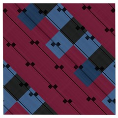 Burgundy Black Blue Abstract Check Pattern Wooden Puzzle Square by SpinnyChairDesigns