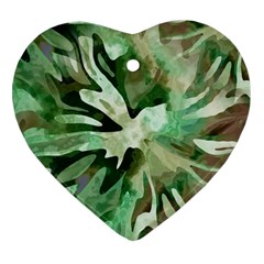 Green Brown Abstract Floral Pattern Heart Ornament (two Sides) by SpinnyChairDesigns