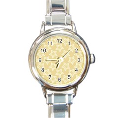 Gold Stars Pattern Round Italian Charm Watch by SpinnyChairDesigns