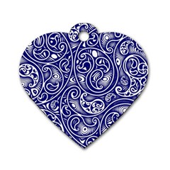 Blue White Paisley Intricate Swirls Dog Tag Heart (one Side)