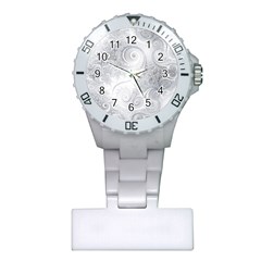 White Silver Swirls Pattern Plastic Nurses Watch by SpinnyChairDesigns